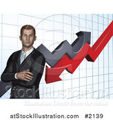 Vector Illustration of a Business Man with Folded Arms, Against a Graph by AtStockIllustration