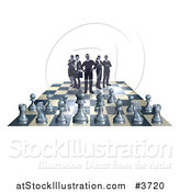Vector Illustration of a Business Team on a Chess Board, up Against Game Pieces by AtStockIllustration