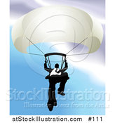 Vector Illustration of a Businessman Holding on to a Parachute by AtStockIllustration