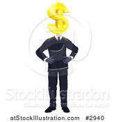 Vector Illustration of a Businessman with a Gold Dollar Symbol Head and Hands on His Hips by AtStockIllustration