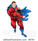 Vector Illustration of a Cacuasian Muscular Super Hero Man Running and Punching by AtStockIllustration