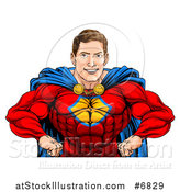 Vector Illustration of a Cacuasian Muscular Super Hero Man with Hands on His Hips by AtStockIllustration