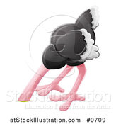 Vector Illustration of a Cartoon African Safari Ostrich Bird with Its Head in the Dirt by AtStockIllustration