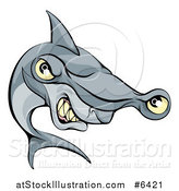 Vector Illustration of a Cartoon Aggressive Grinning Hammerhead Shark by AtStockIllustration