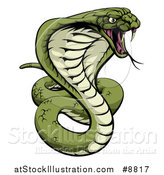 Vector Illustration of a Cartoon Angry Green King Cobra Snake Ready to Strike by AtStockIllustration