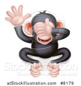 Vector Illustration of a Cartoon Black and Tan See No Evil Wise Monkey Covering His Eyes by AtStockIllustration