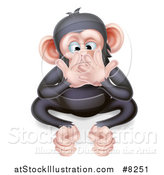 Vector Illustration of a Cartoon Black and Tan Speak No Evil Wise Monkey Covering His Mouth by AtStockIllustration