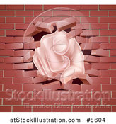 Vector Illustration of a Cartoon Caucasian Hand Pointing Outwards, Breaking Through a Brick Wall by AtStockIllustration