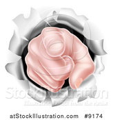 Vector Illustration of a Cartoon Caucasian Hand Pointing Outwards, Breaking Through a Wall by AtStockIllustration