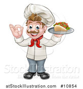 Vector Illustration of a Cartoon Caucasian Male Chef Holding a Kebab Sandwich on a Tray and Gesturing Okay by AtStockIllustration