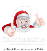 Vector Illustration of a Cartoon Christmas Santa Claus Giving Two Thumbs up over a Sign by AtStockIllustration