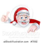 Vector Illustration of a Cartoon Christmas Santa Claus Pointing down over a Sign and Giving a Thumb up by AtStockIllustration