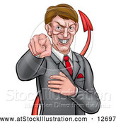 Vector Illustration of a Cartoon Corrupt White Devil Business Man Pointing Outwards, from the Waist up by AtStockIllustration