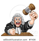 Vector Illustration of a Cartoon Fierce Angry White Male Judge Spitting, Holding a Gavel and Slamming His Fist down by AtStockIllustration