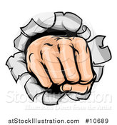 Vector Illustration of a Cartoon Fisted Hand Punching a Hole Through a Wall by AtStockIllustration