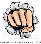 Vector Illustration of a Cartoon Fisted Hand Punching a Hole Through a Wall by AtStockIllustration