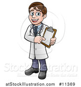 Vector Illustration of a Cartoon Friendly Brunette White Male Doctor Holding a Chart by AtStockIllustration