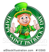 Vector Illustration of a Cartoon Friendly Leprechaun Giving Two Thumbs up in a Happy Saint Patricks Day Greeting Circle by AtStockIllustration