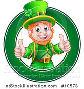 Vector Illustration of a Cartoon Friendly St Patricks Day Leprechaun Giving Two Thumbs up in a Green Circle by AtStockIllustration