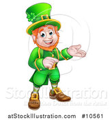 Vector Illustration of a Cartoon Friendly St Patricks Day Leprechaun Presenting and Pointing by AtStockIllustration