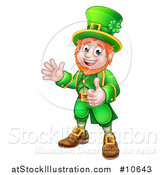 Vector Illustration of a Cartoon Friendly St Patricks Day Leprechaun Waving and Giving a Thumb up by AtStockIllustration