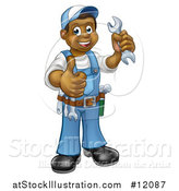 Vector Illustration of a Cartoon Full Length Black Male Plumber Holding a Wrench and Giving a Thumb up by AtStockIllustration