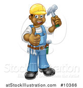 Vector Illustration of a Cartoon Full Length Happy Black Male Carpenter Holding a Hammer and Giving a Thumb up by AtStockIllustration