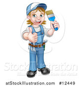 Vector Illustration of a Cartoon Full Length Happy White Female Painter Holding up a Brush and Thumb by AtStockIllustration