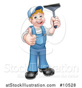 Vector Illustration of a Cartoon Full Length Happy White Male Window Cleaner Giving a Thumb up and Holding a Squeegee by AtStockIllustration