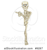Vector Illustration of a Cartoon Full Length Human Skeleton Pointing Around a Sign by AtStockIllustration