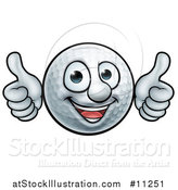 Vector Illustration of a Cartoon Golf Ball Mascot Giving Two Thumbs up by AtStockIllustration