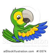 Vector Illustration of a Cartoon Green Macaw Parrot Pointing Around a Sign by AtStockIllustration