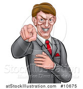 Vector Illustration of a Cartoon Grinning Evil White Business Man Pointing His Finger Outwards by AtStockIllustration