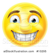 Vector Illustration of a Cartoon Grinning Yellow Smiley Face Emoji Emoticon by AtStockIllustration