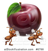 Vector Illustration of a Cartoon Happy Ants Carrying a Big Red Apple by AtStockIllustration