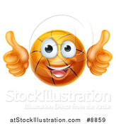 Vector Illustration of a Cartoon Happy Basketball Character Giving Two Thumbs up by AtStockIllustration