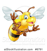 Vector Illustration of a Cartoon Happy Bee Waving by AtStockIllustration