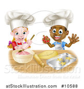 Vector Illustration of a Cartoon Happy Black Boy and White Girl Baking Star Shaped Cookies by AtStockIllustration
