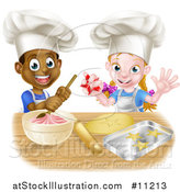 Vector Illustration of a Cartoon Happy Black Boy and White Girl Baking Star Shaped Cookies by AtStockIllustration