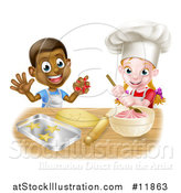 Vector Illustration of a Cartoon Happy Black Boy and White Girl Baking Star Shaped Cookies by AtStockIllustration