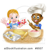 Vector Illustration of a Cartoon Happy Black Boy and White Girl Making Frosting and Star Shaped Cookies by AtStockIllustration