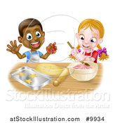 Vector Illustration of a Cartoon Happy Black Boy and White Girl Making Frosting and Star Shaped Cookies by AtStockIllustration