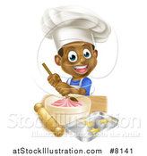 Vector Illustration of a Cartoon Happy Black Boy Making Frosting and Star Cookies by AtStockIllustration