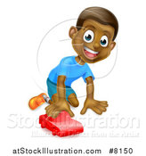 Vector Illustration of a Cartoon Happy Black Boy Playing with a Toy Car by AtStockIllustration