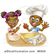 Vector Illustration of a Cartoon Happy Black Girl and Boy Making Frosting and Baking Star Cookies by AtStockIllustration