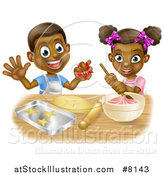 Vector Illustration of a Cartoon Happy Black Girl and Boy Making Frosting and Making Star Cookies by AtStockIllustration