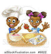 Vector Illustration of a Cartoon Happy Black Girl and Boy Making Frosting and Making Star Cookies by AtStockIllustration