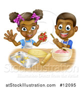 Vector Illustration of a Cartoon Happy Black Girl and Boy Making Frosting and Star Cookies by AtStockIllustration