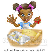 Vector Illustration of a Cartoon Happy Black Girl Holding a Cutter and Making Star Cookies by AtStockIllustration