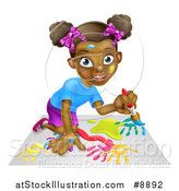 Vector Illustration of a Cartoon Happy Black Girl Kneeling and Painting Artwork by AtStockIllustration